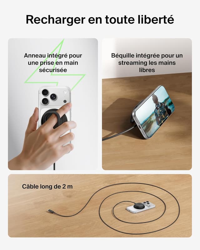 Detalle 1 de Belkin UltraCharge Chargeur Magnétique Qi2 25 W Noir