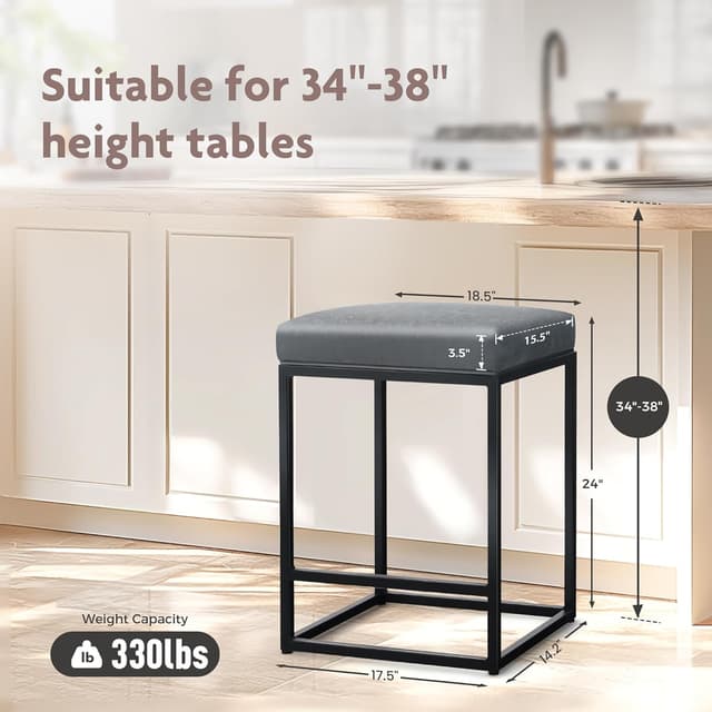 Thumbnail 1 de ALPHA HOME Set of 2 bar stools, counter height