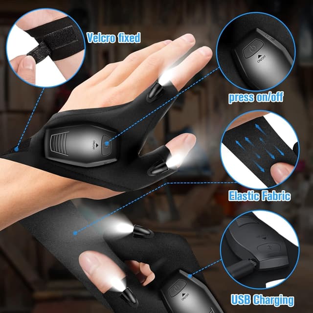 Detalle 2 de Hinshark LED-Handschuhe wiederaufladbar 7–10h