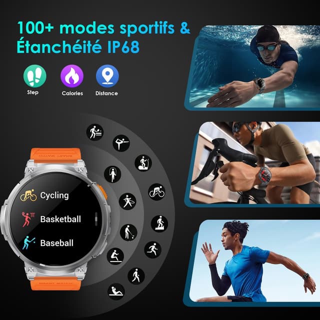 Detalle de Montre connectée homme avec appels Bluetooth et écran HD 1,85" – étanche IP68, batterie 730 mAh