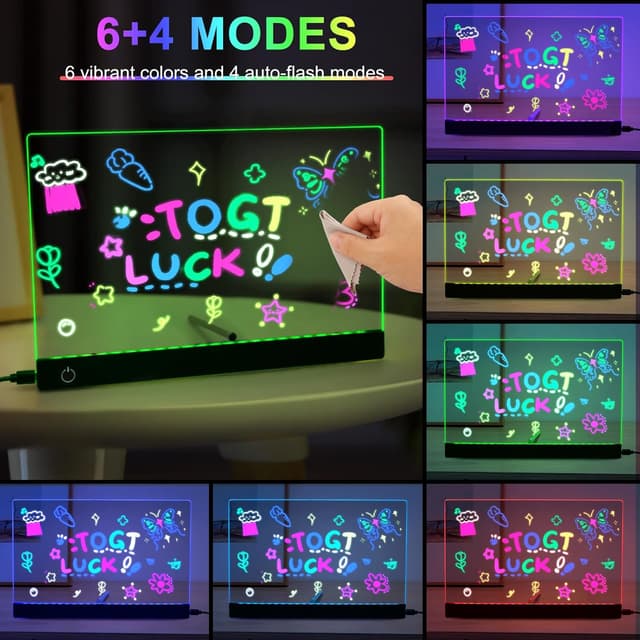 Detalle de Gemi Lavagna Luminosa Bambini con Colori LED (6 colori regolabili) e Pennarelli da 7 colori, 20x30 cm