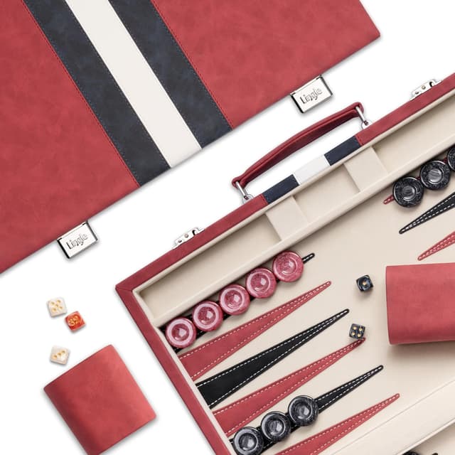 Detalle de Lingle 15-inch Backgammon Set for Adults with Folding Faux Leather Case (Red)