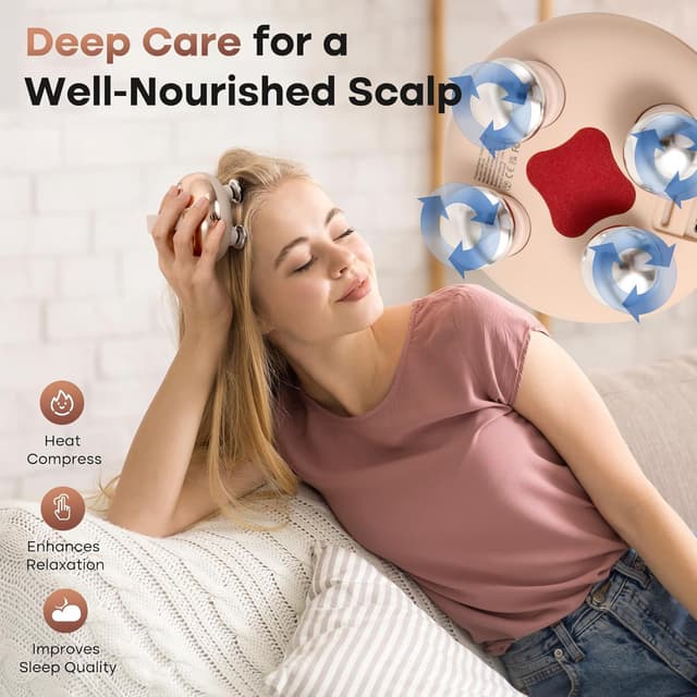 Detalle 2 de arboleaf Heated Head Massager Scalp – electric heated scalp massager with 4 removable claw heads, IPX7 waterproof