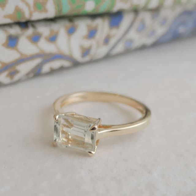 Detalle de Grüner Amethyst Baguette Vergoldeter 925 Sterling-Silberring (6x8 mm) – handgefertigt, Größe US 9