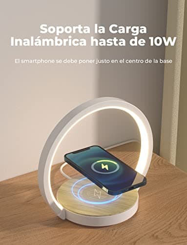 Detalle 2 de VOSFEEL lámpara de mesita de noche táctil con regulador en 3 niveles y cargador inalámbrico