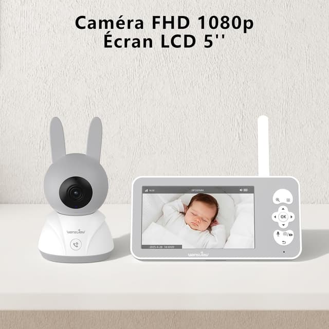 Detalle 2 de wansview Babyphone mit Kamera (2,4/5 GHz WLAN, 5 Zoll, 1080P, 940 nm IR) inkl. App & automatischer Verfolgung