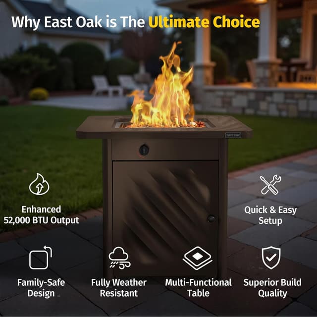 Thumbnail 2 de East Oak 28" Outdoor Propane Fire Pit Table 52,000 BTU