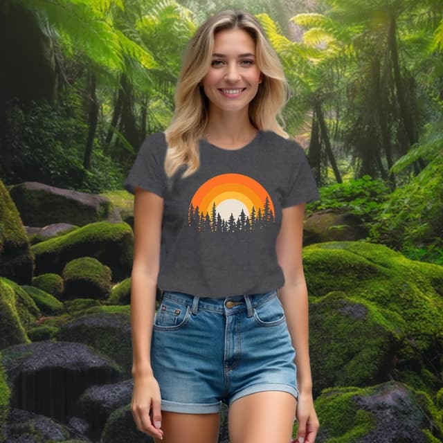 Detalle 2 de Qskall Hiking T Shirts for Women – Forest & Sunset Adventure Tee (Outdoor Camping Top)