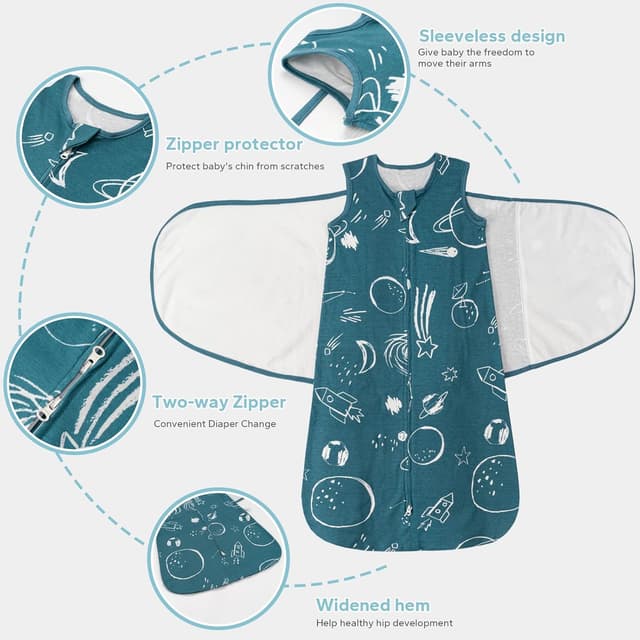 Detalle de SIMYJOY Baby Schlafsäcke Neugeborene – 3-fach verstellbarer Pucksack aus 100% Baumwolle mit 2-Wege-Reißverschluss