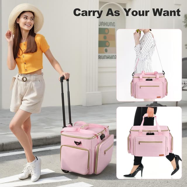 Detalle de Housolution Rolling Teacher Bag with Wheels (Pink) – detachable trolley for up to a 17" laptop