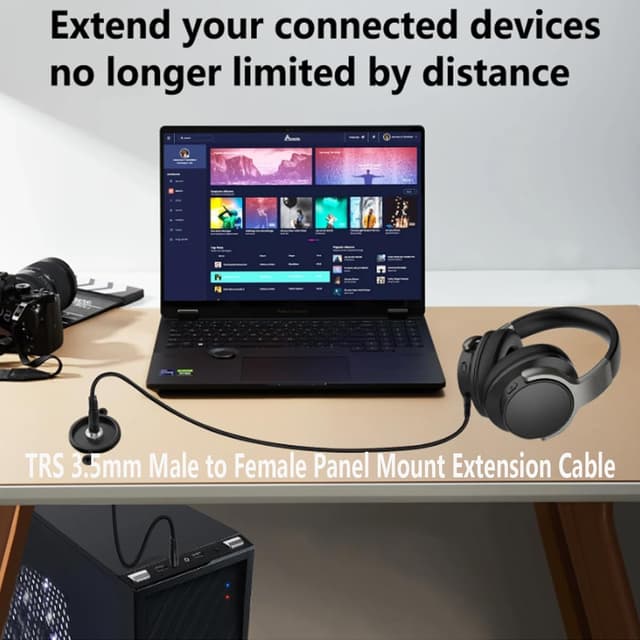 Detalle 2 de PENGLIN 2PCS 3.5mm TRS Stereo Panel Mount Adapter (male to female) with 25cm anti-tangle extension leads