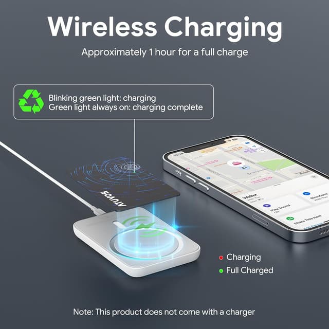 Detalle 2 de ATUVOS Dual System Ari Tag Card Tracker (Thin 0.16cm, Wireless Charging) – Bluetooth item finder for Find My and Google Find Hub