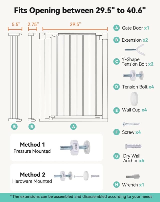 Thumbnail 6 de COMOMY Türschutzgitter Extra Hoch (91,5 cm) – 75–103 cm passend, ohne Bohren, weiß