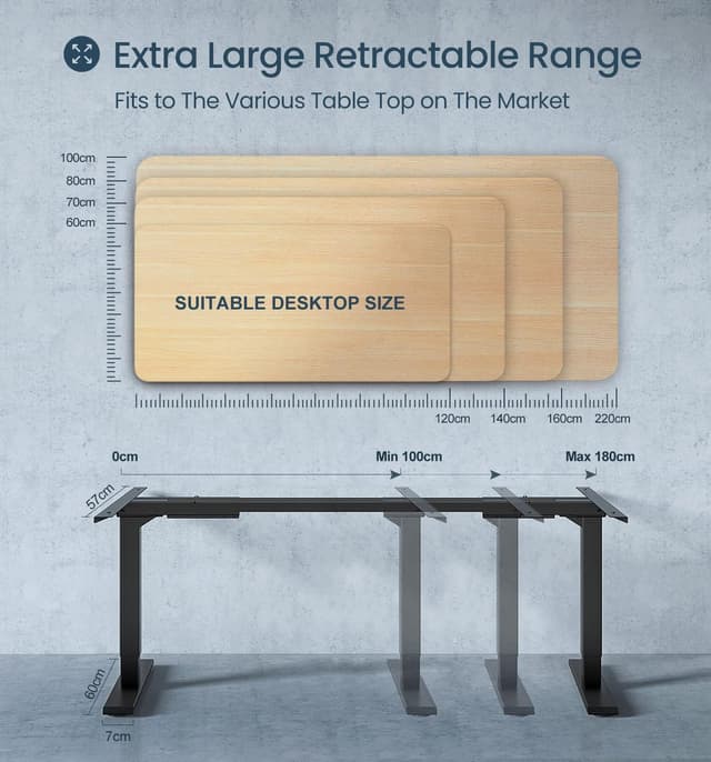 Detalle de MAIDeSITe T2 Pro Dual Motor Adjustable Height Standing Desk Frame (Black) with memory smart panel