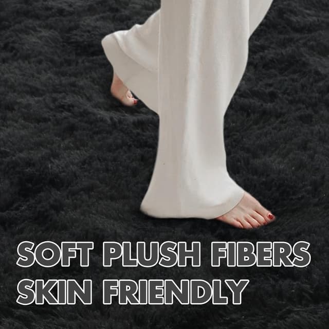 Detalle 2 de 8x10 Ft Large Shag Black Rug for Living Room and Bedroom