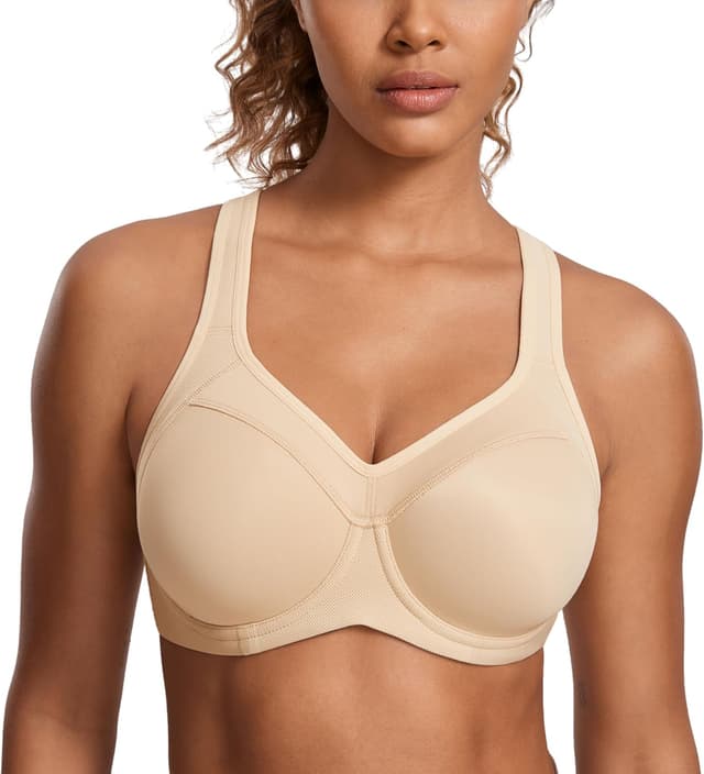 Detalle de SYROKAN Women’s high impact underwired sports bra with racerback and padded cups