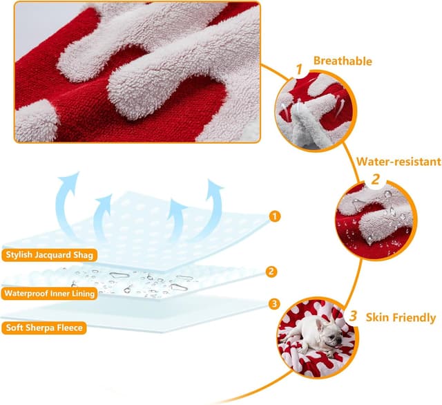 Detalle 2 de Maidewow Waterproof Pet Blanket in Red Wave Jacquard & Sherpa Fleece (M)