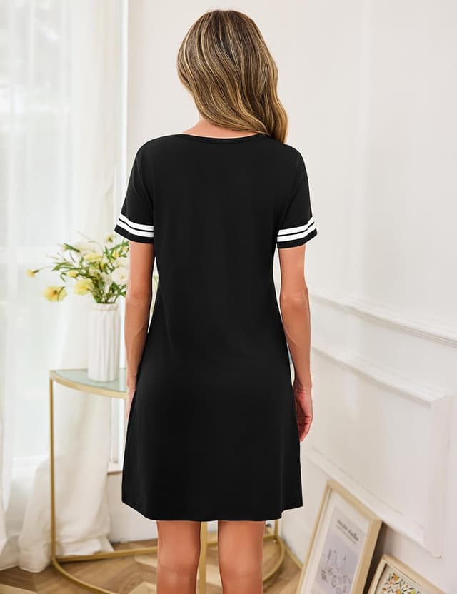 Detalle de Chemise de nuit femme en coton Uniexcosm (95 % coton, 5 % élasthanne) – manches courtes à col rond