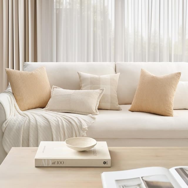 Detalle 2 de Topfinel 2er-Set Kissenbezüge 40x40 aus Kordsamt (Khaki) – mit verstecktem Reißverschluss