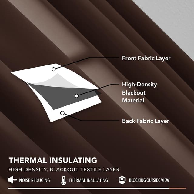 Detalle de Deconovo Blickdichte Verdunkelungsvorhänge mit Kräuselband (2er-Set) 200x140 cm, Dunkelbraun