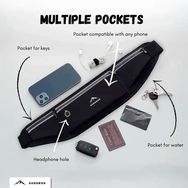 Detalle 2 de Nordrun Ceinture running étanche avec sac banane pour smartphone et affaires de course