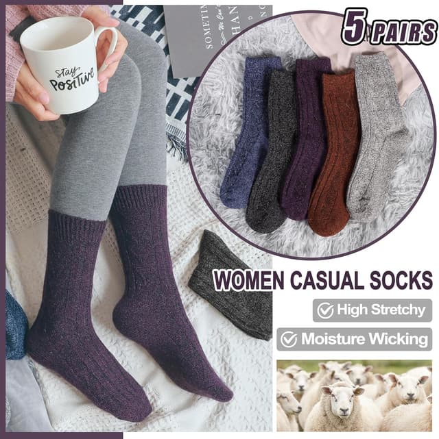 Thumbnail 5 de EBMORE Womens Merino Wool Socks 5 pairs