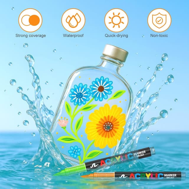 Detalle de Efimeso 240 Couleurs – feutres acryliques à pointe nylon (avec sac de rangement) pour peindre sur roche, toile, bois et plus