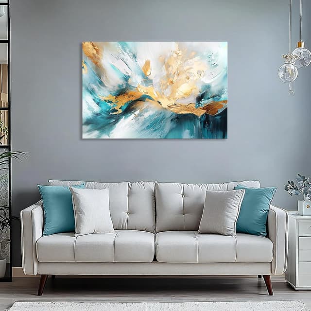 Thumbnail 3 de Abstrakt Weiß Grün Gold Leinwandbild 120x80 cm