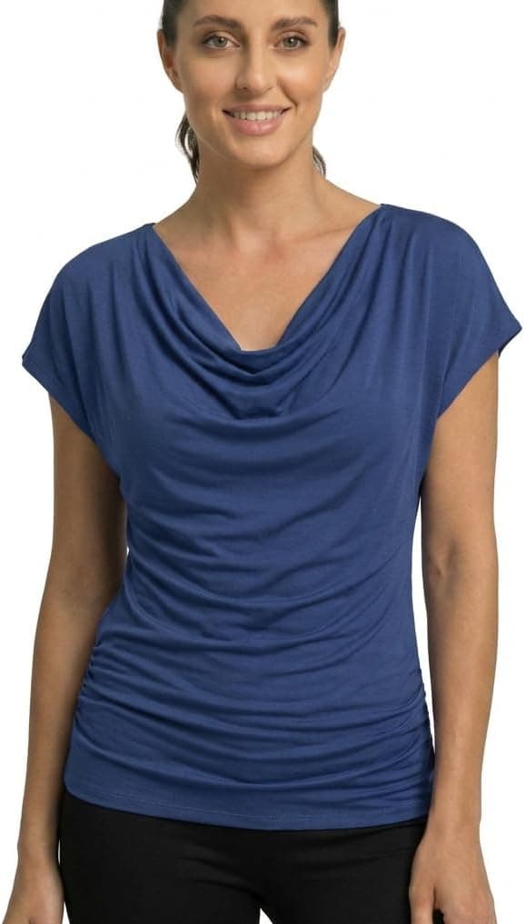 Detalle de Van Der Rich Damen T-Shirt-Bluse mit Wasserfallkragen