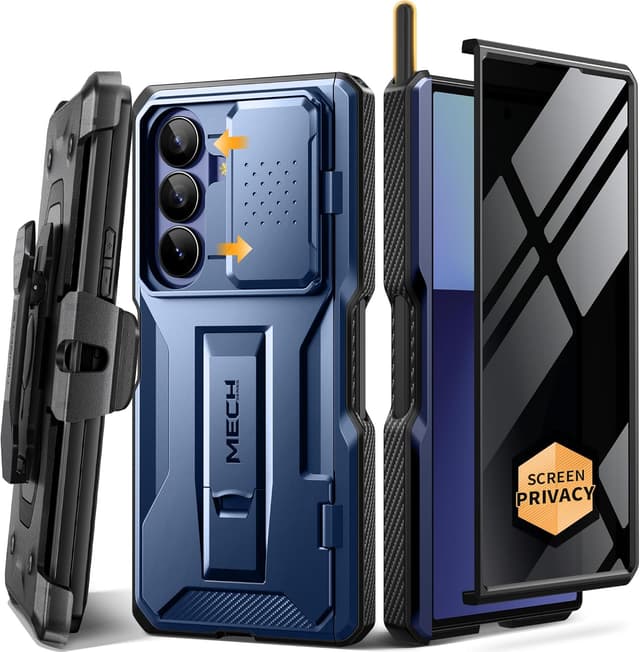 Detalle de TONGATE for Galaxy Z Fold 7 Case with Stylus & Pen Holder, Privacy Screen Protector, Sliding Camera Cover, Belt Clip (Navy Blue)