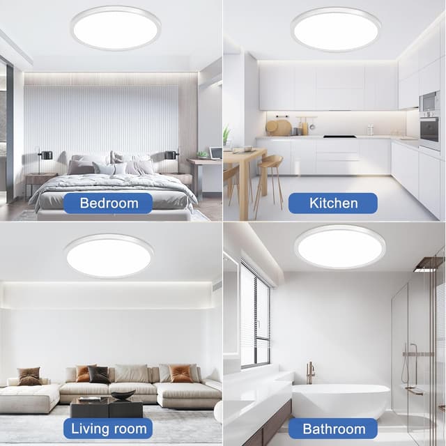 Detalle de Swoieltr Bathroom LED Ceiling Light (6500K cold white), 18W round flush IP44, Ø22.3cm