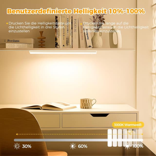 Detalle de OUILA LED-Unterbauleuchten mit Bewegungsmelder, 31 cm, USB-C wiederaufladbar – Set mit 2 Stück