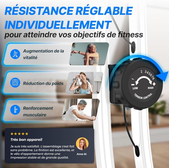 Thumbnail 5 de Ultrasport F-Bike Vélo d’Appartement Pliable 130 kg