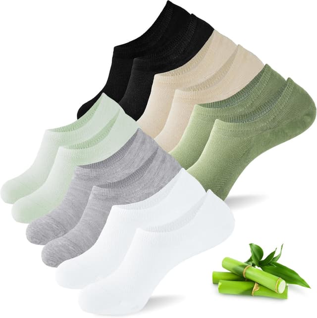 Detalle de inaWarm Bambus No-Show Sneaker Socken für Damen (6/10 Paar) mit rutschfesten Silikonpads