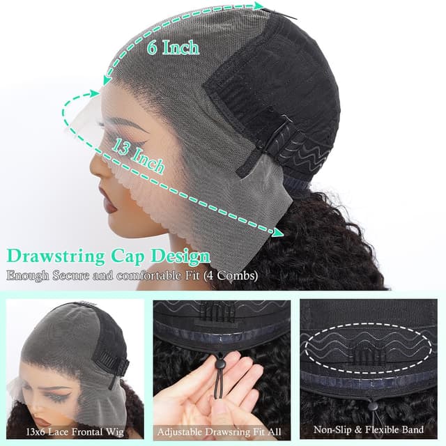 Detalle de Lannaax Burmese Curly Wig (13x6 Lace Front) 20 Inch Virgin Remy Human Hair, 250% Density HD Lace