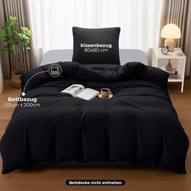 Detalle 2 de Utopia Bedding Bettwäsche-Set 135x200 (Mikrofaser) mit Kissenbezug 80x80 – Schwarz