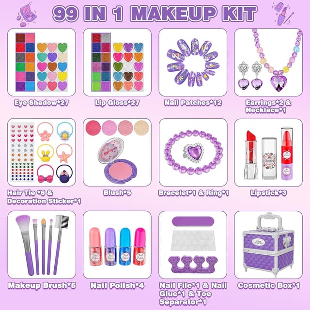 Detalle 2 de 99 Pcs Kids Makeup Kit for Girls โ Playset ๐