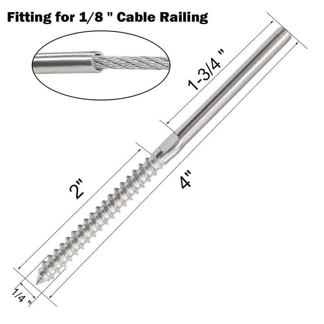 Detalle de TooTaci T316 Stainless Steel Wire Rope 3mm Balustrade Cable Railing Kit (30m) with Tensioners & Lag Screws