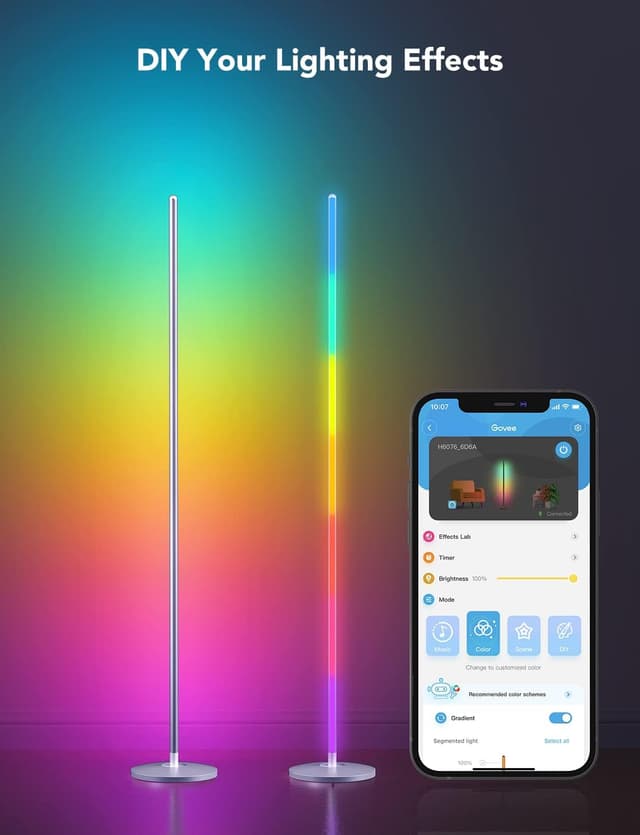 Detalle de Govee LED Floor Lamp RGBIC (Corner Lamp, Silver) with 61 Scene Modes & Music Sync