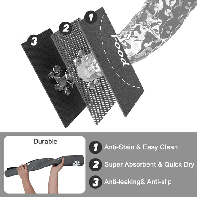 Detalle de Mavicen Cat & Dog Feeding Mat (30 x 50cm) – Absorbent, Non-Slip and Waterproof Placemat for Food & Water (Dark Grey)