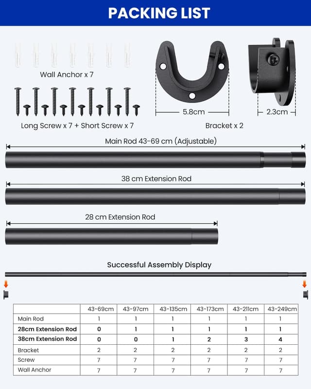 Thumbnail 6 de Supforce Wardrobe Rail 43–97 cm