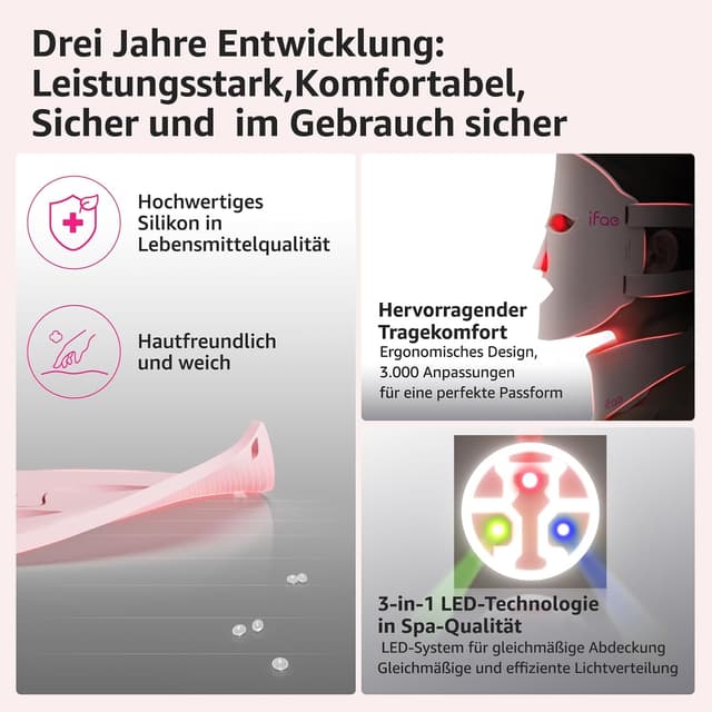 Detalle de Masque LED pour le visage 630 nm & 830 nm en silicone (396 puces) avec minuterie 5/10/15/20