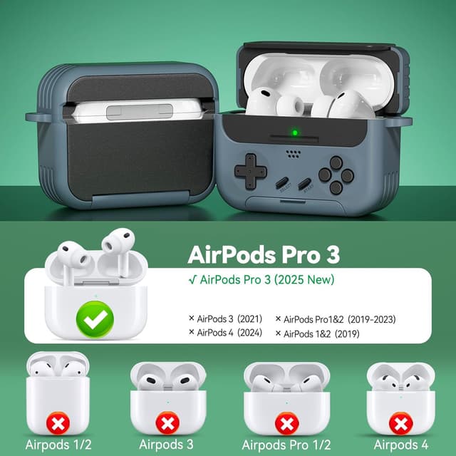 Detalle 2 de Inesore AirPods Pro 3 Case Cover (2025) with Cleaner Kit and Safety Lock – Classic Game Console Design, Black