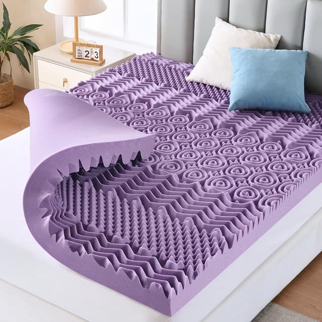Detalle de MUXHOMO 3 Inch 7-Zone Queen Mattress Topper (Lavender Cooling Gel Memory Foam)
