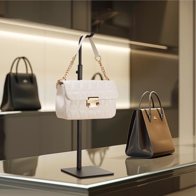 Detalle 2 de Josmimic verstellbarer Handtaschenhalter in Schwarz – Taschenständer für Tisch oder Schrank, für Taschen & Kränze (1 Stück)