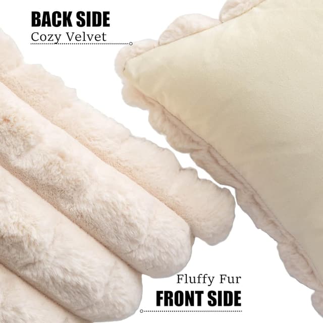 Detalle de Neelvin Beige Faux Fur 22x22 inch Plaid Throw Pillow Covers (Set of 2)