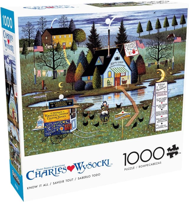 Detalle de Buffalo Games Charles Wysocki Know It All 1000-Piece Jigsaw Puzzle (Americana Folk Art) with Poster