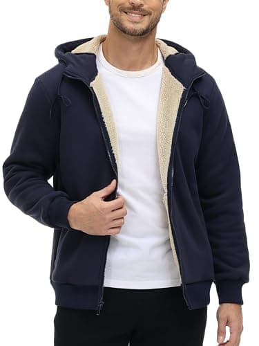 Detalle de TACVASEN men’s zip-up hoodie fleece lined sherpa coat with hood and pockets