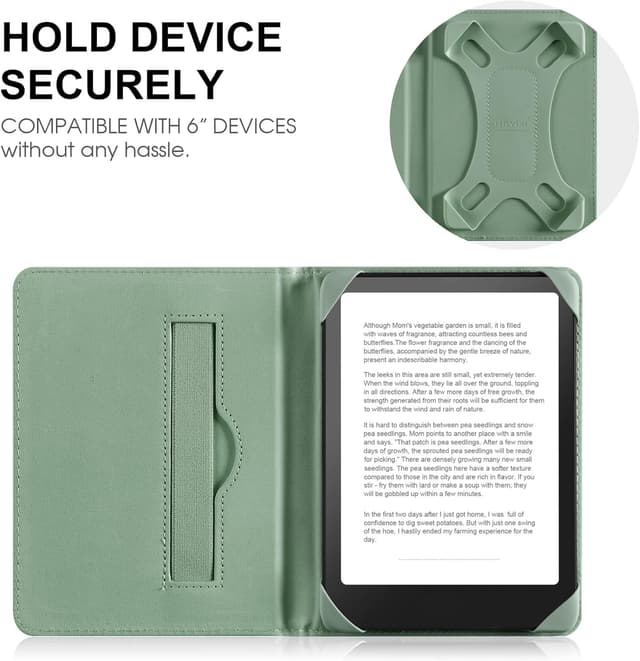 Detalle de HoYiXi Universal 6-inch eReader protective case (green) with elastic rope hand strap