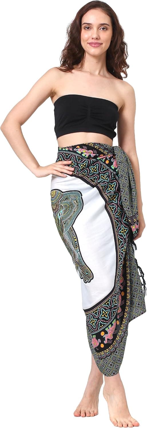 Detalle de SAIVONA Sarong Pareo Mandala mit Fransen – Strandtuch, Wickelrock & Bikini-Cover-Up, ca. 170 x 110 cm